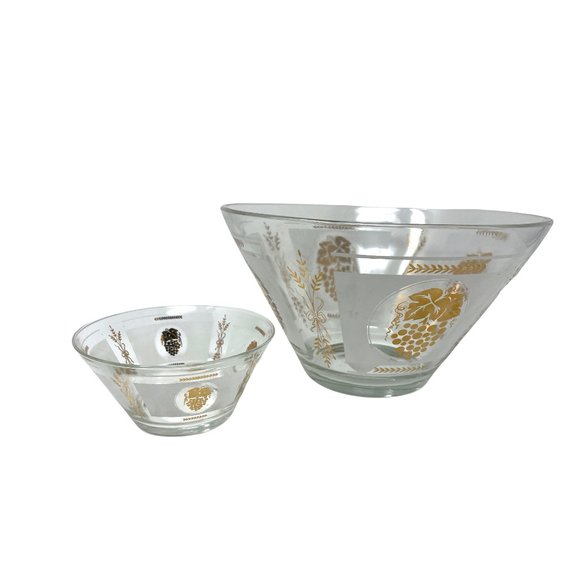 Hazel Atlas Grapes and Wheat Chip and Dip Set Gold White Grape Harvest Wheat 60s